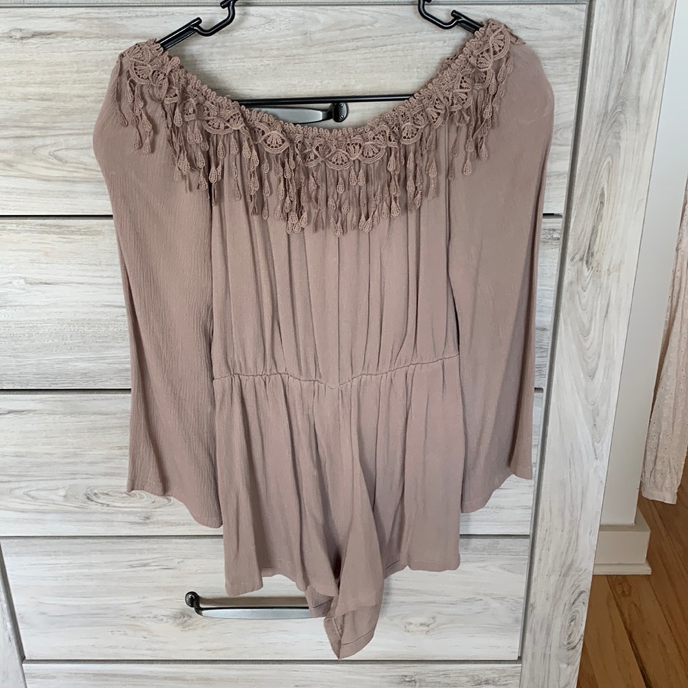 Off the shoulder romper with fringe